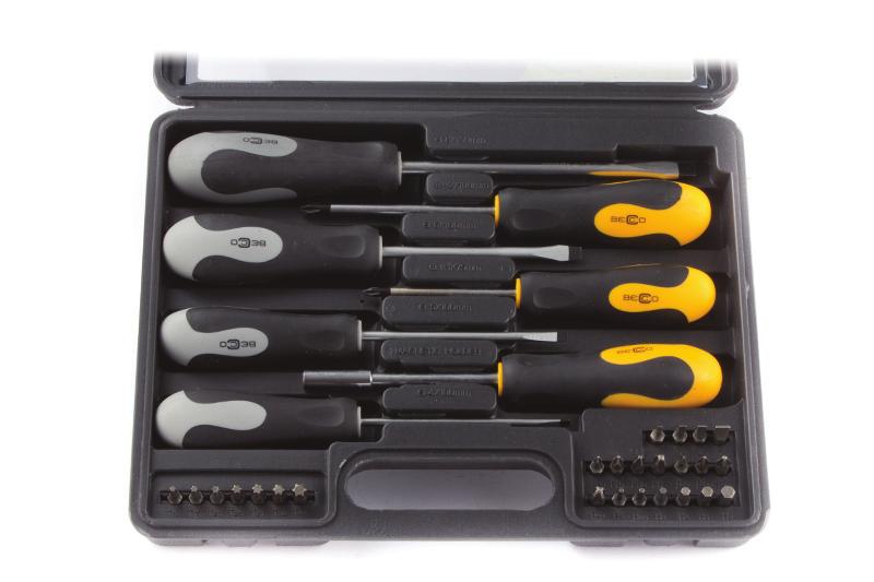 PH2, PH3, PZ1, PZ2, PZ3, ploché 2, 3, 4, 7 mm torx : T10, T15, T20, T25, T27, T30, T40 imbus : H2, H2,5, H3, H4, H5, H6 šroubovák na