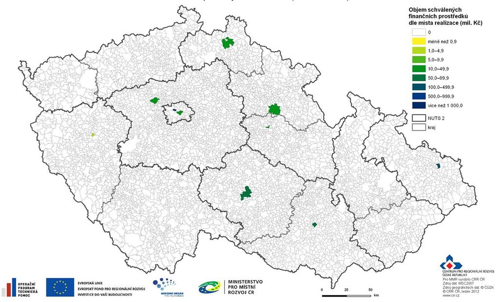 Obrázek 2 Rozložení finančních prostředků ze SF / FS a národních zdrojů do konce roku 2007 Zdroj: MSC2007