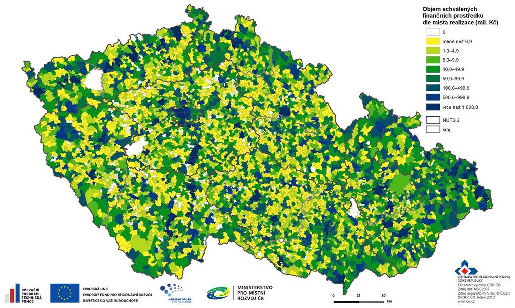 Obrázek 6 Rozložení finančních prostředků ze SF / FS a národních zdrojů do konce roku 2011 Zdroj: MSC2007