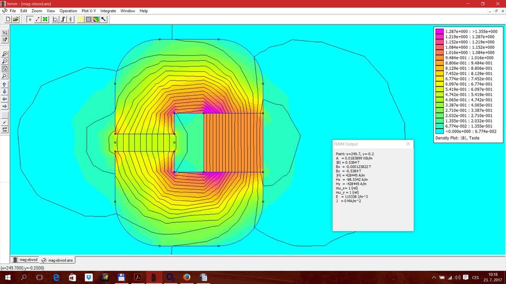 5 mezeře. Obr. 5: Zjištění B v mezeře Obr. 6: Magnetický obvod statoru Na obr. 6 najdete jeden magnetický obvod statoru.