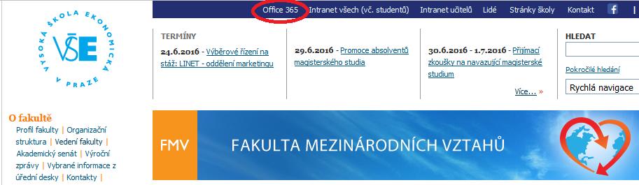 6.4 Office 365 Jako studenti VŠE můžete využívat také možnosti online služby Office 365 od firmy Microsoft.