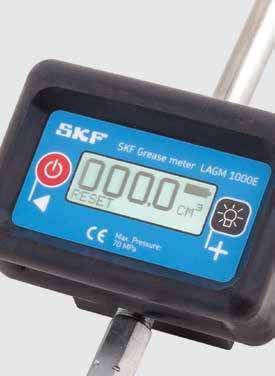 Průtokoměr SKF LAGM 1000E přesně odměřuje množství vytlačeného maziva na jeden zdvih nebo hmotnost v metrických (cm³ nebo g) či palcových jednotkách (US fl. oz nebo oz).