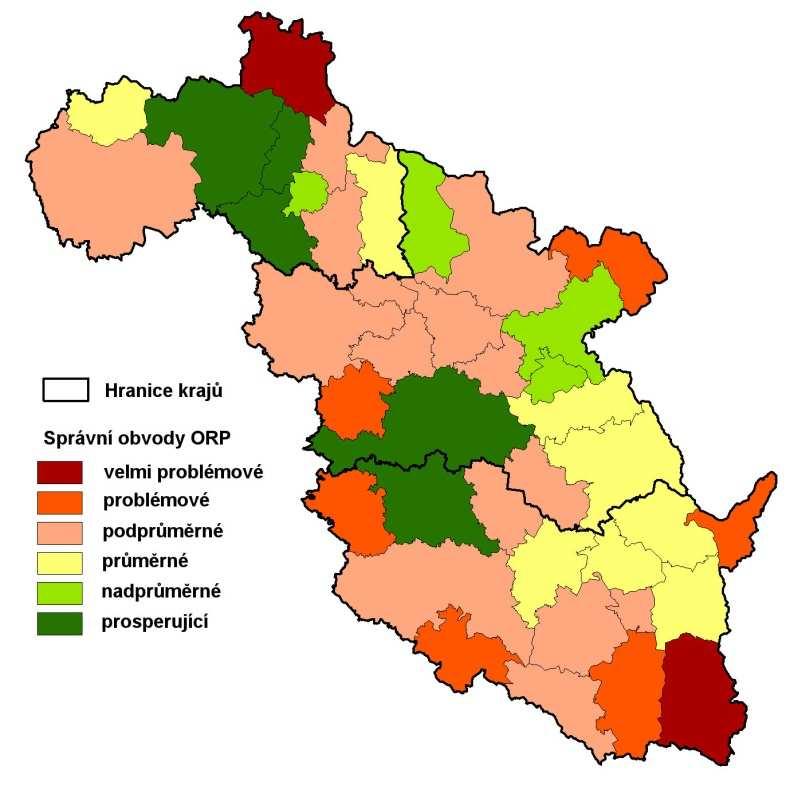 Hodnocení regionálních disparit Pro hodnocení regionálních disparit v rámci regionu soudržnosti NUTS 2 Severovýchod bylo zvoleno členění na správní obvody obcí s rozšířenou působností jako jednotek,
