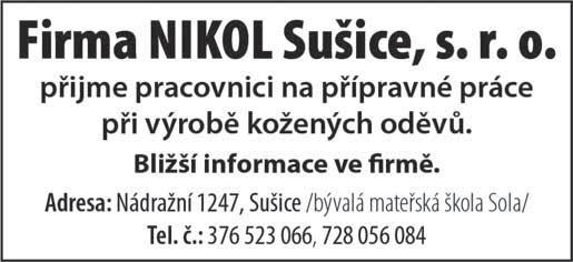 Sušické noviny 15/2017 Inzerce strana 9 Sportoviště města Sušice PODZIMNÍ