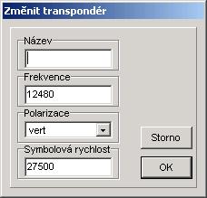 Možnost volby jednotlivých funkcí získáte, kliknete-li pravým tlačítkem myši na seznam transpondérů. Zobrazí se tak místní menu seznamu transpondérů.