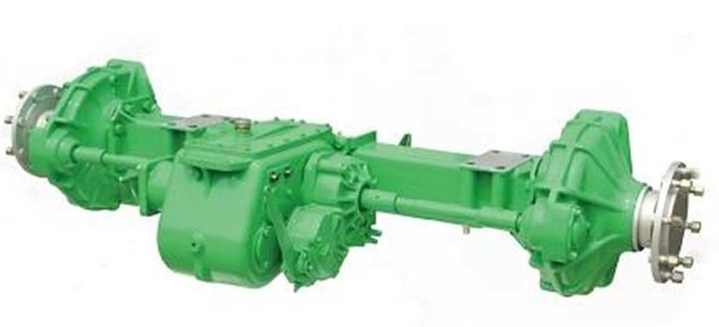 převodovka s rozvodovkou, 8 bubnové brzdy, 9 koncový převod v nábojích kol, 10 skříňka na nářadí [3] POHON S HYDROMOTORY V OBOU NÁPRAVÁCH Výhodou tohoto typu pohonu je, že k jeho