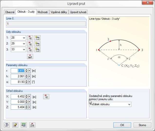 V sekci Mezihodnoty můžeme zkontrolovat poloměr r, který je uveden mezi parametry pro posouzení