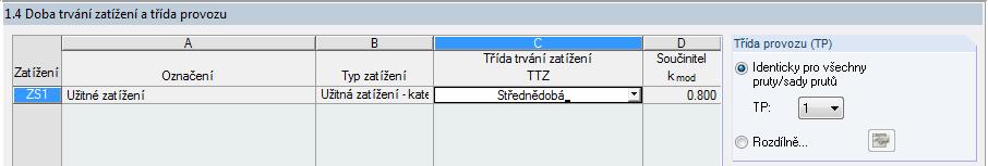 střednědobou. Obr. 8.21: Dialog 1.4 Třída trvání zatížení a třída provozu V dialogu 1.