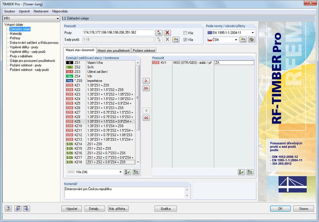 2 Vstupní data 2. Vstupní data Po spuštění přídavného modulu RF-TIMBER Pro se zobrazí nové okno, v jehož levé části vidíme navigátor pro přístup ke všem stávajícím dialogům.