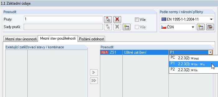 8 Příklady Obr. 8.29: Dialog 1.1 Základní údaje, záložka Mezní stav použitelnosti Následně v dialogu 1.5 Vzpěrné délky - pruty zkrátíme vzpěrné délky u prutu 2 rovněž na 3,25 m (viz obr. 8.22, strana 89).