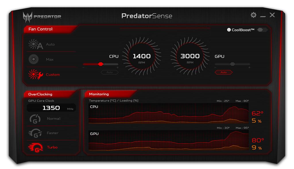 PredatorSense - 37 P REDATORS ENSE PredatorSense vám pomáhá získat ve hrách výhodu tím, že umožňuje přetaktování procesorů a ovládat chlazení.