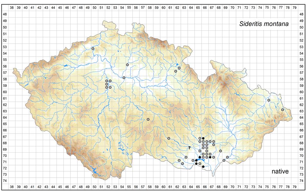 Distribution of Sideritis montana in the Czech Republic Author of the map: Jiří Danihelka, Zdeněk Kaplan Map produced on: 06-02-2017 Database records used for producing the distribution map of