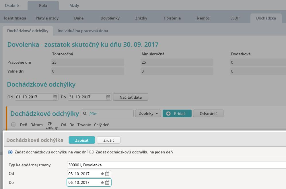 Tieto záložky sme premenovali na Dochádzkové odchýlky a Individuálna pracovná doba.