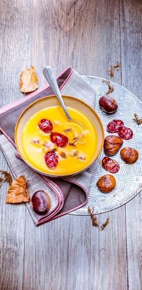 Dýňový bisque s kousky kaštanu a grilovaným chorizem Program Soup (polévka) 6 10 min. 35 min.