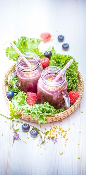Smoothie z kapusty, borůvek, malin a banánu Program Green Smoothie 4 10 min. 2 listy kapusty 1 banán 100 g borůvek 125 g malin 1 lžíce agávového sirupu 300 ml hruškového džusu 6 kostek ledu 1.