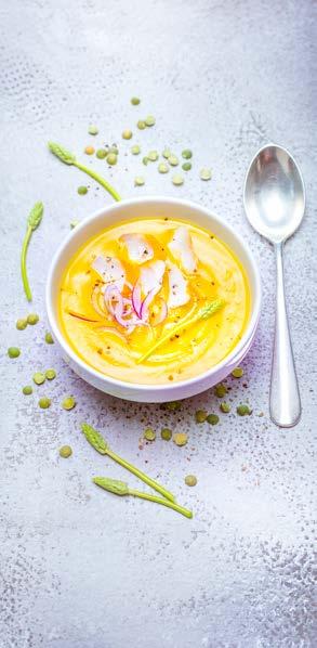 Polévka Velouté z půleného hrachu, slunečnice topinambur a tresky Program Soup (polévka) 6 20 min. 42 min.