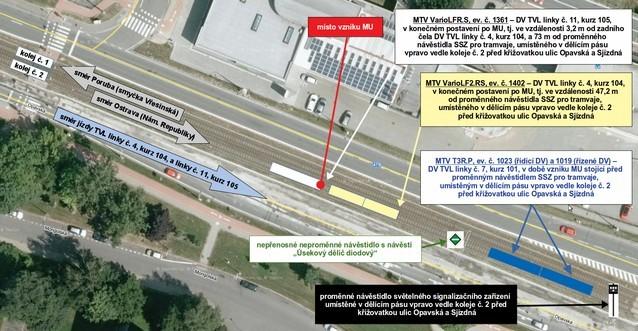 Poruba Martinov na kolej č. 2 tratě č. 03 TVL linky č. 911004, kurz 104 (dále také linka č. 4), který následně pokračoval stejným směrem jako TVL linky č. 11, tzn. k následující zastávce č.