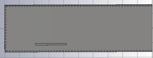 1.3 Štěrbinová anténa s 1 podélnou štěrbinou Obrázek 10: Pohled shora na anténní strukturu s 1 podélnou štěrbinou Na obrázku 10 je pohled na anténní strukturu s 1 podélnou štěrbinou, která má rozměry
