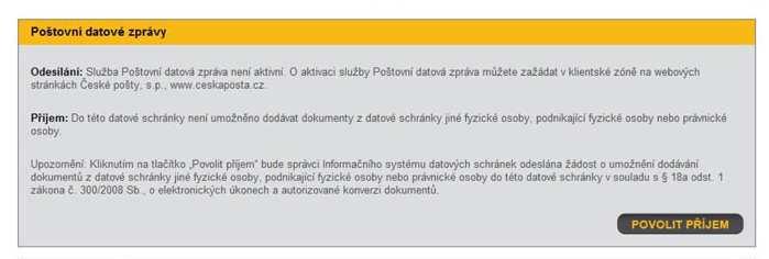POŠTOVNÍ DATOVÁ ZPRÁVA Služba České pošty Poštovní datová zpráva Přijímání poštovních datových zpráv aktivace prostřednictvím datové schránky - zdarma Odesílání