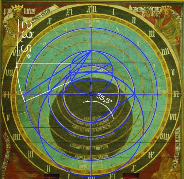 Obr. 8. Nepřesnosti na dochované desce astrolábu orloje v Bad Doberanu (Nicolaus Lilienfeld, 1390 orloj zanikl v 17. století).