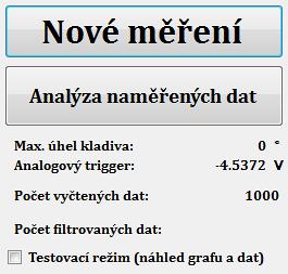 Počet filtrovaných dat je závislý na aplikaci filtrace, která se uplatňuje stisknutím tlačítka pro analýzu naměřených dat a lze ji provádět opakovaně.