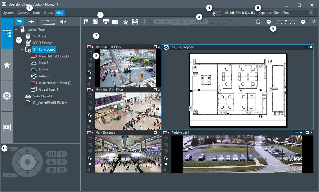 48 cs Uživatelské rozhraní Bosch Video Management System 10 Uživatelské rozhraní Upozornění! V tomto dokumentu jsou popsány některé funkce, které nejsou u systému BVMS Viewer k dispozici.