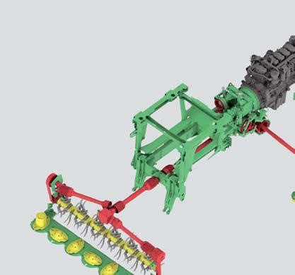 Žací ústrojí Přímý pohon žacích jednotek prostřednictvím řemenů a kardanových hřídelů Plynulé nastavování výšky sečení pomocí hydraulických válců
