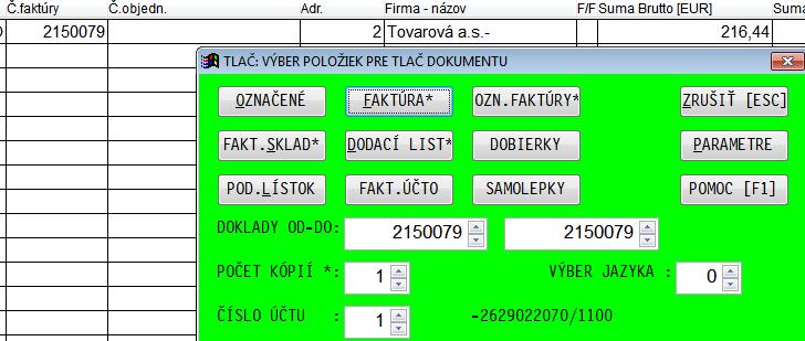 VSTUP/OPRAVA ODBER.FAKT. PREĽAD TLAČ.