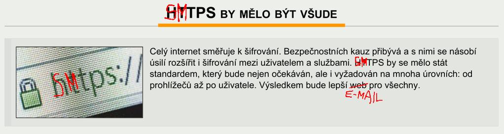 V ideálním světě všechny SMTP servery příjimají poštu šifrovaně každý SMTP server používá validní TLS certifikát od důvěryhodné