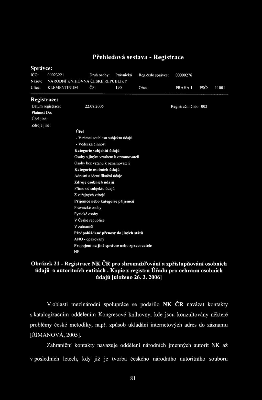 2005 Registrační číslo: 002 Účel - V rámci souhlasu subjektu údajů - Vědecká činnost Kategorie subjektů údajů Osoby s jiným vztahem k oznamovateli Osoby bez vztahu k oznamovateli Kategorie osobních
