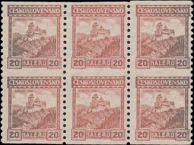 167 II, 400h hnědá, obě známky II. typu, II. TD. Katalog 5 000,- 6 000,- 600,- 600,- 3 000,- 219 220 zn. 168B, 500h zelená, tisk na lepu. Stopa po nálepce na straně bez lepu zk. Gi krajová zn.