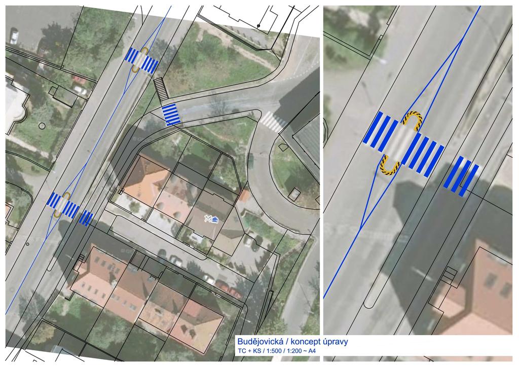 Nevhodné je zde osazení značení C4 (šipek) do výšky 1,75 m nad úrovní vozovky,