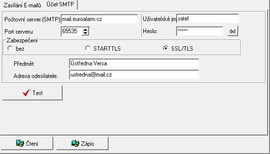 Poštovní server (SMTP) adresa odchozího poštovního serveru. Server port číslo odchozího poštovního portu. Uživatelské jm.