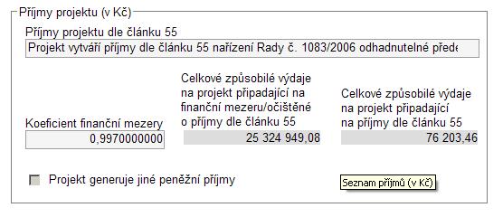 Z vypočtené částky Celkové způsobilé výdaje na projekt připadající na finanční mezeru/očištěné o příjmy dle článku 55 dojde automaticky k výpočtu maximální výše dotace.