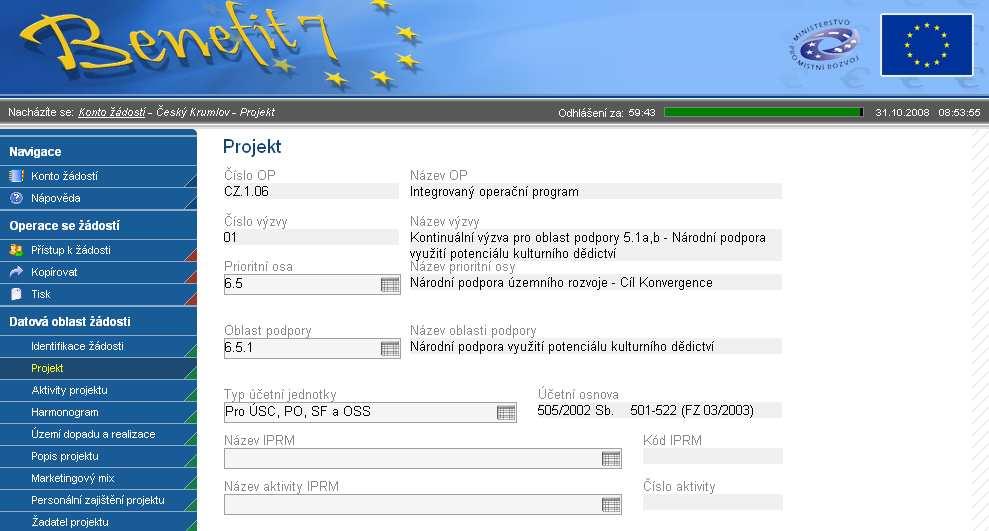 3.2. Projekt Do záložky Projekt se doplňují informace o projektu, ke kterému se žádost vztahuje. Číslo OP údaj se doplní automaticky dle předchozího zadání žadatelem.