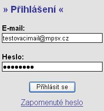 V okamžiku, kdy se žadatel úspěšně v aplikaci přihlásí, zobrazí se jeho přihlašovací jméno v podobě e- mailové adresy.