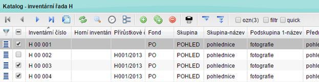 .. interval: A005.. A005..A010..A005 záznamy od čísla A005 (tedy i B001 apod.) inv. čísla A005 až A010 záznamy do čísla A005 Označené záznamy Filtr na označené záznamy filtruje označené záznamy, tj.