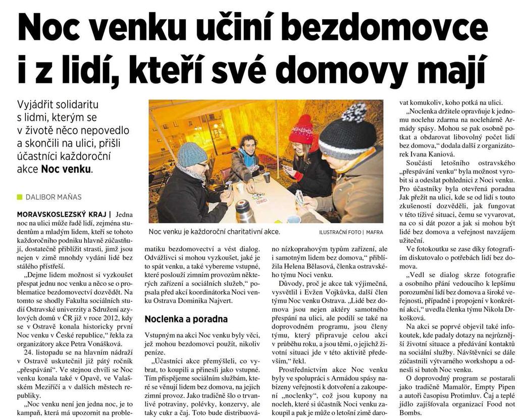 Noc venku učiní bezdomovce i z lidí, kteří své domovy mají 25.11.2016 5plus2 str.