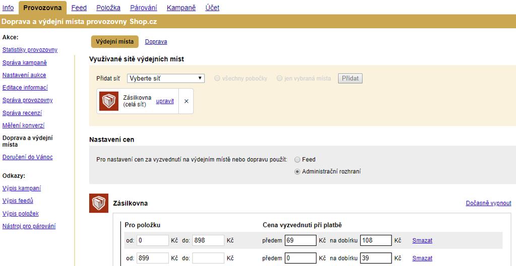 cz v Záložce Provozovna a odkazu Doprava a výdejní místa.