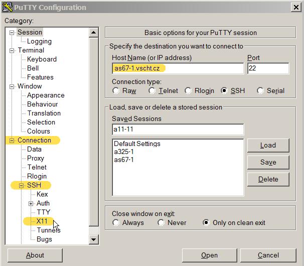 Alternativa: PuTTY + XMing + 6/21 Terminál s pøíkazovým øádkem (PuTTY) Windows Start hledat putty a program spus»te.