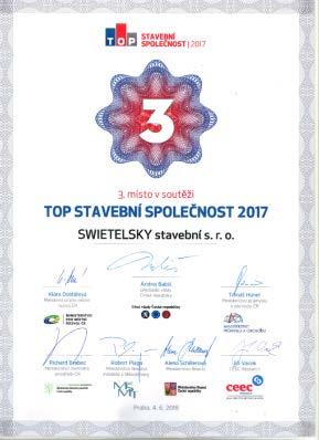 AKTUÁLNÍ OCENĚNÍ Společnost SWIETELSKY stavební získala třetí místo v soutěži TOP Stavební společnost 2017.