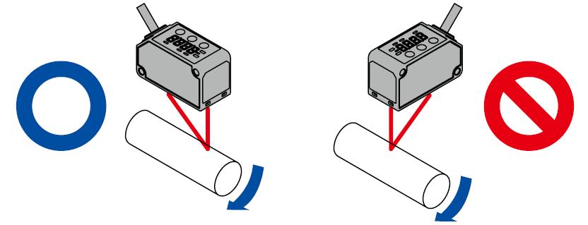 NAHORU Klávesa DOLŮ Indikátor PRO (žlutý) Digitální indikátor (červený) Směr montáže Směr k pohyblivému tělesu <Existují-li rozdíly v materiálu a barvě> Při měření pohybujících se