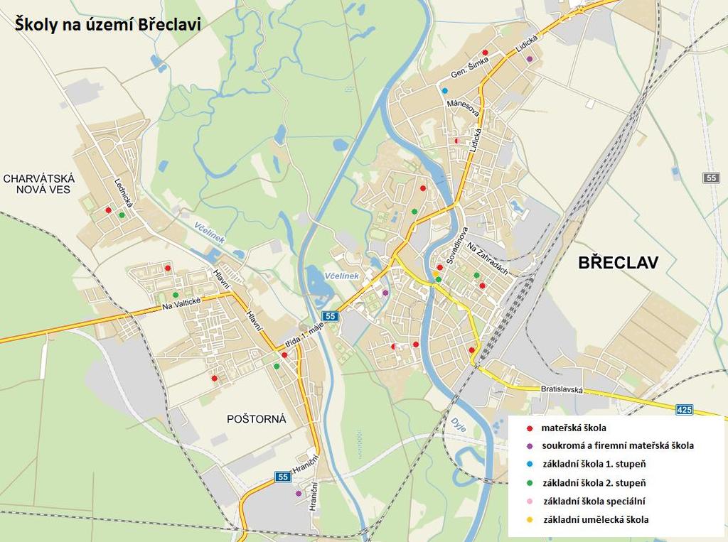 Obr. 4: Základní a mateřské školy na území