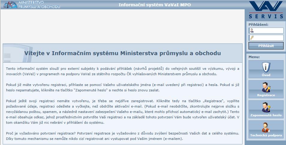 Elektronická přihláška https://trio.mpo.