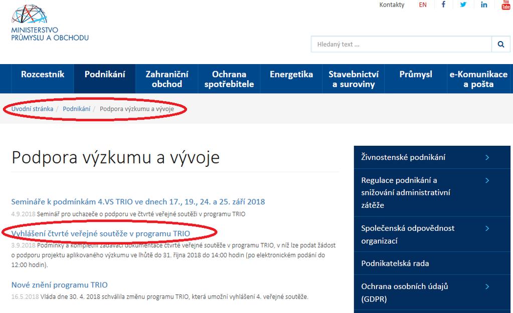 Kde najít zadávací dokumentaci (ZD) 4.VS www.mpo.
