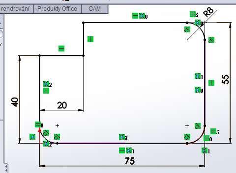 Skica by po zaoblení R8 měla vypadat takto: Všimněte si