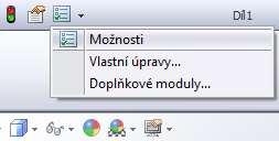 Nastavení fyzikálních jednotek souboru proveďte pomocí rozvíracího menu Možnosti v