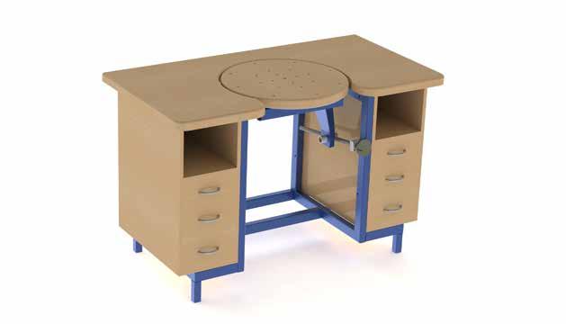 13 STROJE A ZAŘÍZENÍ Leštící stůl LSC 025 Na trhu není dostatek naklápěcích a polohovacích stolů, které by bylo možné použít pro ergonomické opracování těžších dílů.