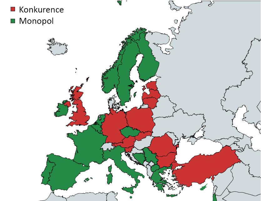 Rozložení monopolních a konkurenčních uspořádání provozovatelů