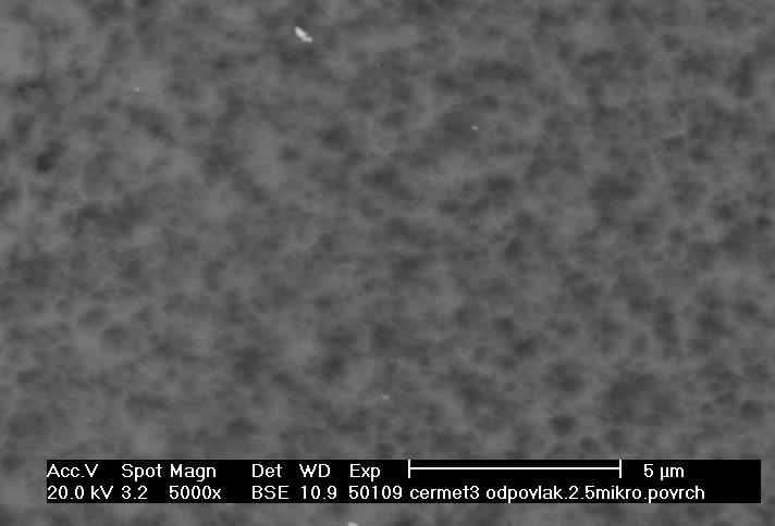 FSI VUT DIPLOMOVÁ PRÁCE List 46 Elektronový mikroskop přinesl mnohem zajímavější výsledky. Původní karbidové a cermetové vzorky testovány nebyly.